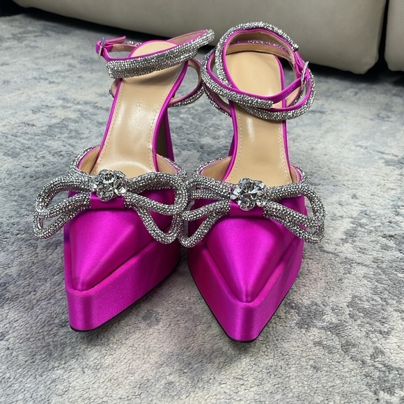 New Mach & Mach Double Bow Platform Crystal Sparkle Pointed Toe Heels Sz 37 - Picture 5 of 17